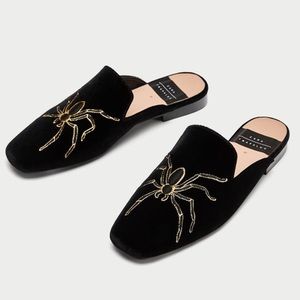 Zara black velvet spider mules